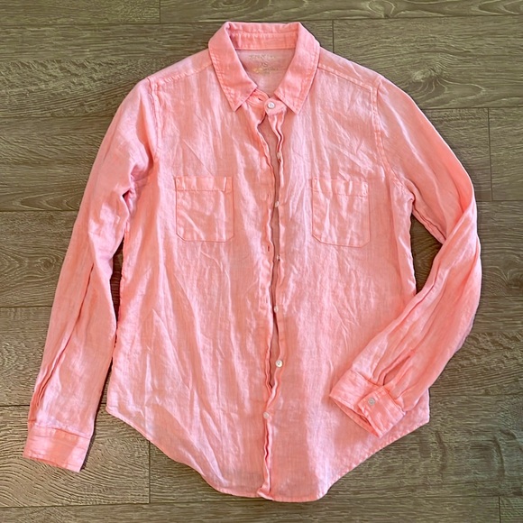 Lilly Pulitzer Sea View Linen Button Down in Cantaloupe, Size XS - Picture 2 of 7